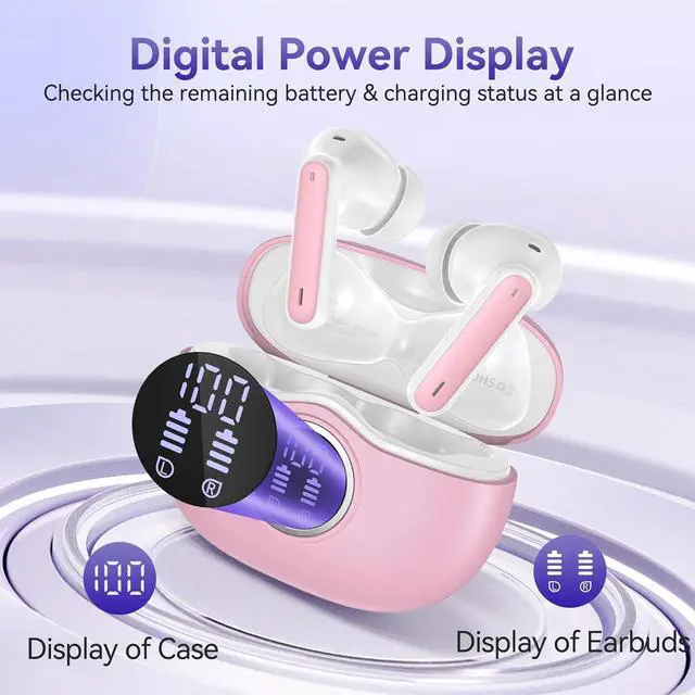 Alt view image 5 of 7 - Bluetooth Headphones, 50 Hours Playtime Wireless With Built-in Noise-Canceling Microphone and Charging Case, In-Ear Stereo Sound for iOS and Android