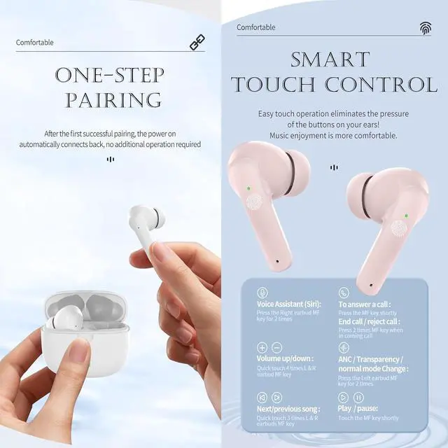 Alt view image 7 of 7 - Pink Active Noise Canceling Earbuds Wireless Bluetooth Sleeping Noise Cancelling Earbuds Earphones For Sleep Noise Reduction Ear Buds Sleeping Noise Cancellation Bluetooth Headphones Noise Canceling