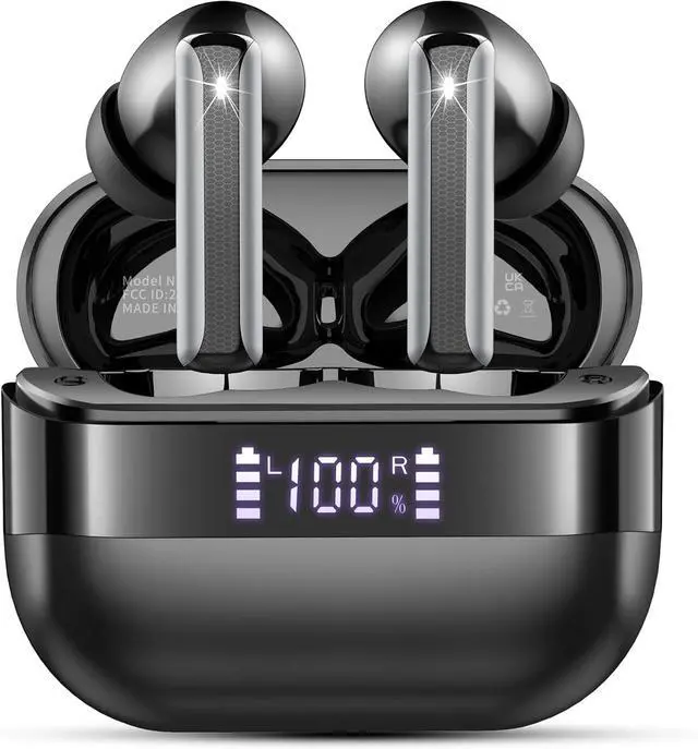 Main image of Wireless Earbuds, 2025 Bluetooth 5.4 Headphones Bass Stereo, Ear Buds with 4 Mics ENC Noise Cancelling, Bluetooth Earbuds 48H Playtime LED Display Charging Case, IP7 Waterproof in Ear Earphones Black
