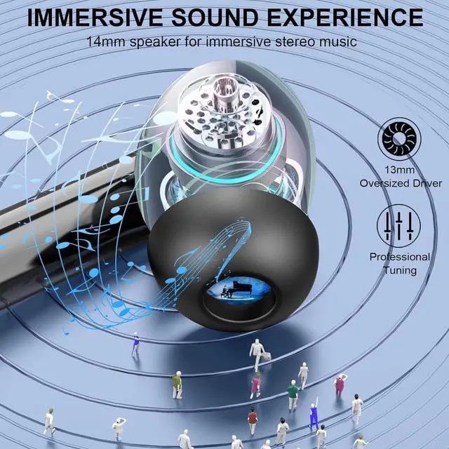 Alt view image 3 of 4 - Wireless Earbuds, 2025 Bluetooth 5.4 Headphones Bass Stereo, Ear Buds with 4 Mics ENC Noise Cancelling, Bluetooth Earbuds 48H Playtime LED Display Charging Case, IP7 Waterproof in Ear Earphones Black
