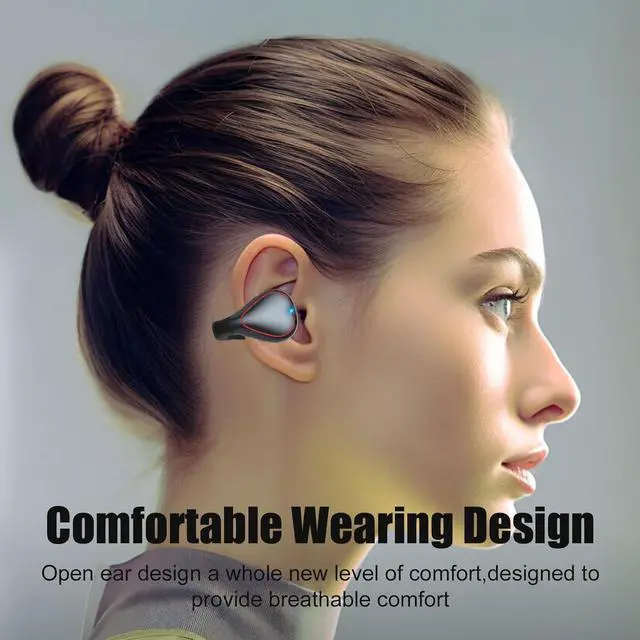 Alt view image 2 of 7 - Open Ear Earbuds, Clip On Earbuds Open Ear Headphones Bluetooth 5.3 Wireless Earbuds Built-in Microphone IPX5 Waterproof & Touch Control Wireless Headphones for Anywhere Sport Ear Buds Grey