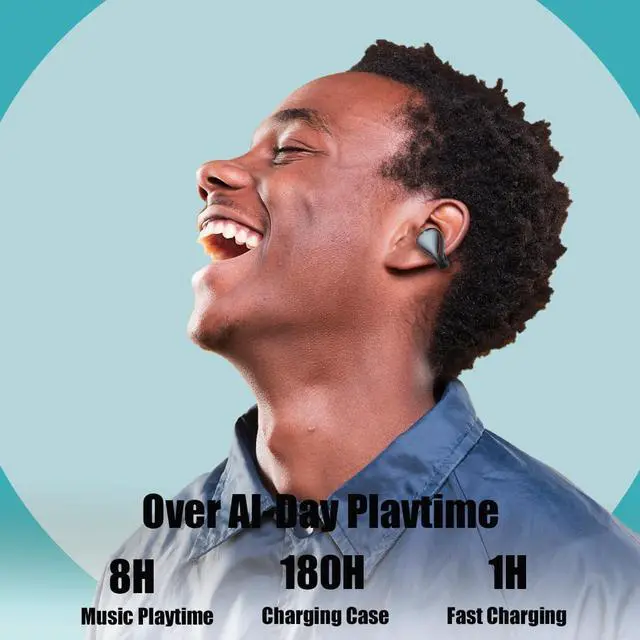 Alt view image 3 of 7 - Open Ear Earbuds, Clip On Earbuds Open Ear Headphones Bluetooth 5.3 Wireless Earbuds Built-in Microphone IPX5 Waterproof & Touch Control Wireless Headphones for Anywhere Sport Ear Buds Grey
