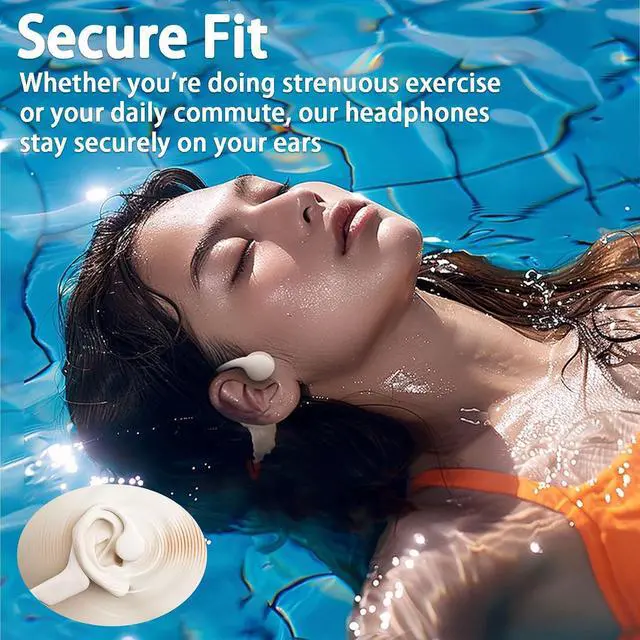 Alt view image 5 of 7 - Open Ear Headphones,Bone Conduction Headphones 5.3,Bone Conduction Earphones IPX8 Waterproof Built-in 32GB MP3,with Mic,8 Hours Battery Life Waterproof Headphones for Swimming,Hiking Black