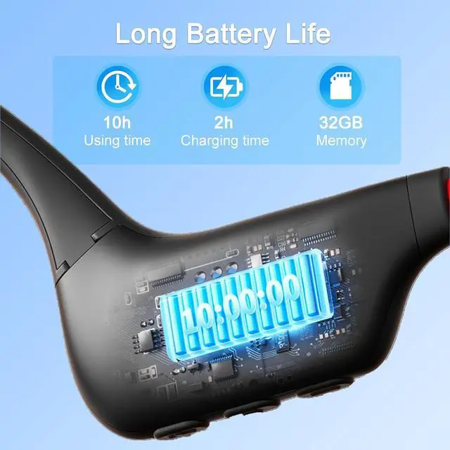 Alt view image 7 of 7 - Open Ear Headphones,Bone Conduction Headphones 5.3,Bone Conduction Earphones IPX8 Waterproof Built-in 32GB MP3,with Mic,8 Hours Battery Life Waterproof Headphones for Swimming,Hiking Black