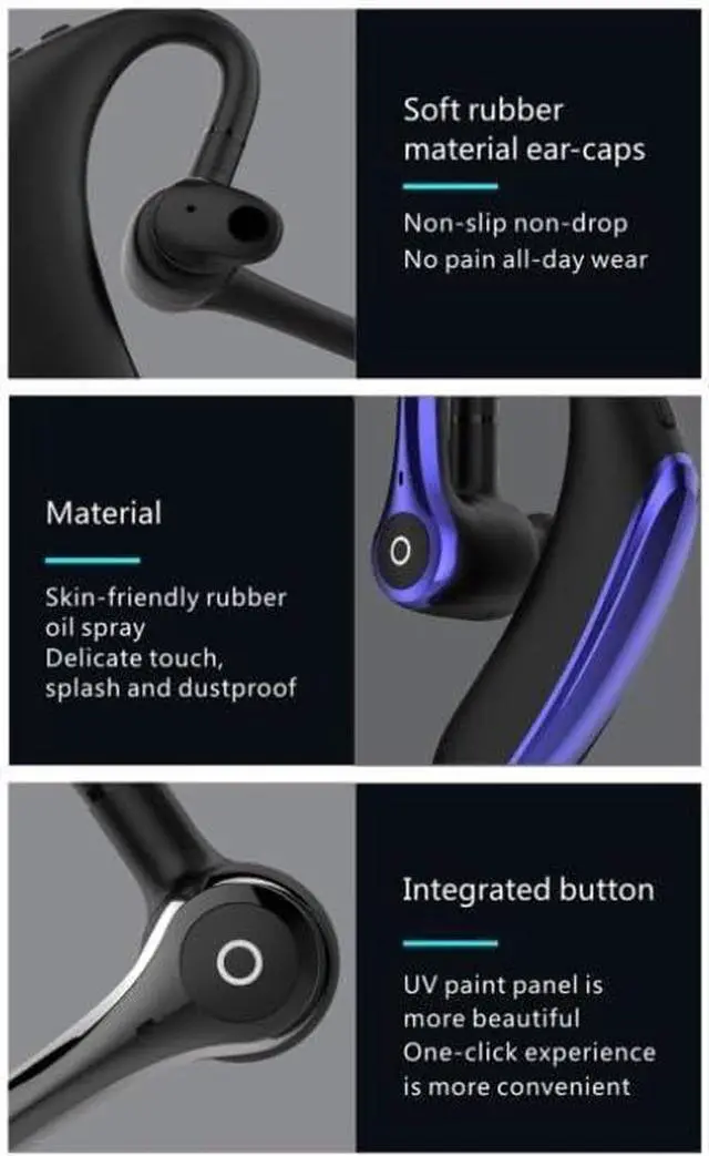 Alt view image 4 of 7 - Wireless Earphone Ear-Hook Headphone Boom Mic Compatible with Motorola Moto G Stylus 5G (2025), Handsfree Single Headset Over The Ear Earbud