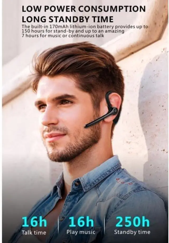 Alt view image 6 of 7 - Wireless Earphone Ear-Hook Headphone Boom Mic Compatible with Motorola Moto G Stylus 5G (2025), Handsfree Single Headset Over The Ear Earbud