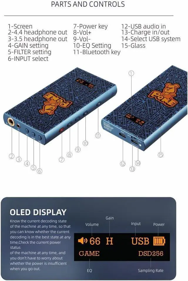 Alt view image 4 of 5 - XDUOO Poke II Portable DAC Headphone Amplifer Dual CS43198 MQA Bluetooth 5.0 PCM32Bit/384KHZ DSD256 HiFi POKEII Decoder Headphone Amp