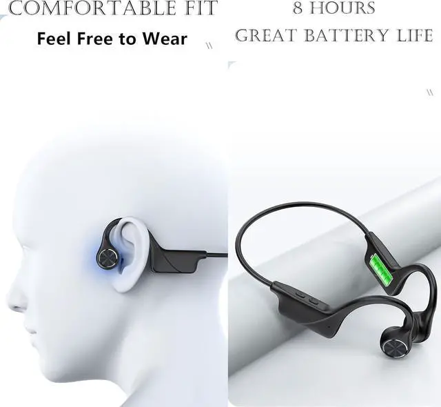 Alt view image 6 of 6 - Wireless Bluetooth Bone Conduction Conducting Headphones Headset with Memory Card Waterproof Bone Conduction Earbuds Earphones Wireless Bluetooth Open Ear Headphones Earbuds