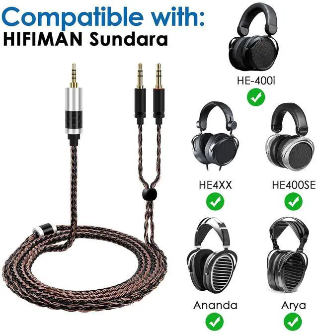 Alt view image 6 of 6 - 2.5mm Balanced Headphone Cable Compatible with Hifiman Sundara, Arya, Ananda, HE4XX, HE560, HE400SE, HE-350, HE1000 / 5N OCC Silver Plated Braided Cable for WM1A, WM1Z, NW-ZX505 Music Player - 4feet
