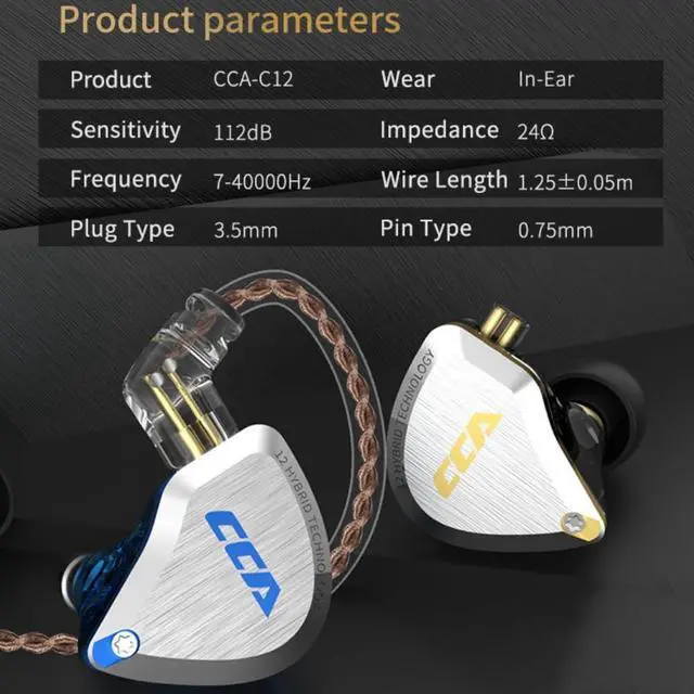Alt view image 7 of 7 - KZ CCA C12 Earbuds with Microphone