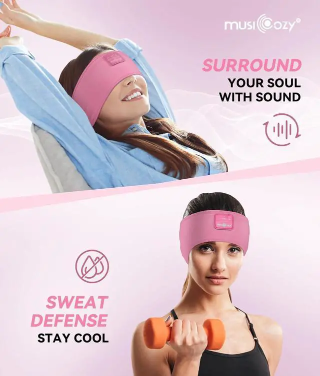 Alt view image 6 of 7 - MUSICOZY Bluetooth 5.4 Sleep Headphones Headband, Zipper Washable Eye Mask with HD Stereo Speakers + Wireless Sports Headband, 14H Playtime Music Headphones for Sleeping, Running, Travel, Meditation