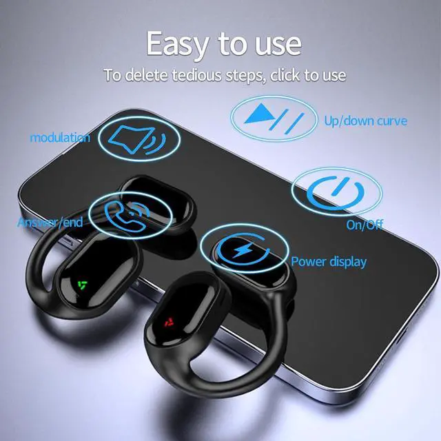 Alt view image 4 of 7 - Open Ear Earbuds Over The Ear Earbuds with Earhooks Bluetooth Wireless Ear Clip Bone Conduction Head Set Headset Wireless Bluetooth Bone Conduction Head Set Headphones Induction Earphones with Hook