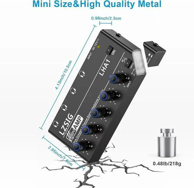 Alt view image 6 of 7 - 4-Channel & 6-Channel Stereo Amp - Metal, Ultra-Low Noise, Independent Volume Control, Bass Boost (6-Channel), 12V Power Included