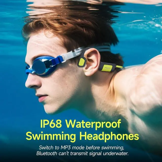Alt view image 2 of 7 - IFECCO Swimming Headphones Underwater - IP68 Waterproof Bone Conduction Headphones Bluetooth 5.4,Open Ear Earbuds with 32GB MP3 Player Memory for Swimming Running Cycling