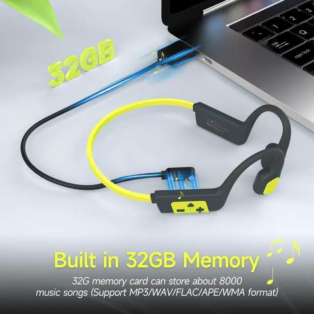 Alt view image 4 of 7 - IFECCO Swimming Headphones Underwater - IP68 Waterproof Bone Conduction Headphones Bluetooth 5.4,Open Ear Earbuds with 32GB MP3 Player Memory for Swimming Running Cycling