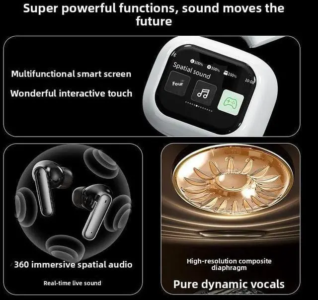 Alt view image 3 of 6 - Wireless Bluetooth Headphones, 5.4 Bluetooth Earbuds with LCD Touch Screen Noise-Cancelling Headphones, Ultra-Long Battery Life, Touch Screen Control, high-Definition Call Microphone (White)