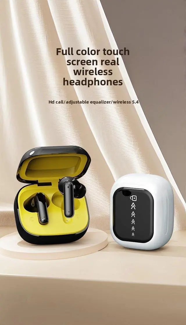 Alt view image 5 of 6 - Wireless Bluetooth Headphones, 5.4 Bluetooth Earbuds with LCD Touch Screen Noise-Cancelling Headphones, Ultra-Long Battery Life, Touch Screen Control, high-Definition Call Microphone (White)