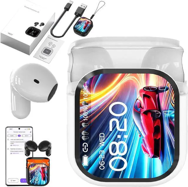 Main image of NE20 Earbuds, NE20 Translation Earbuds, AI Translation Headphones IPX4 True Wireless Earphones Bluetooth 6.0 HD Stereo Low Latency Gaming with Mic Music, LCD Touch Screen Water-Resistant (White)