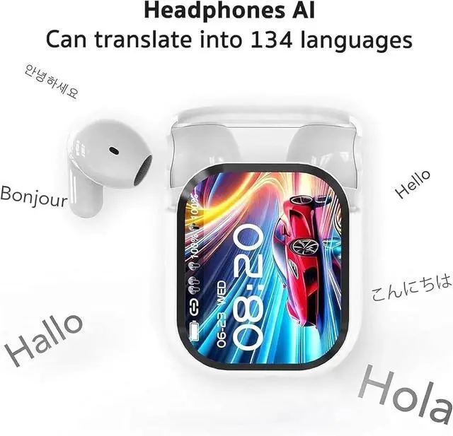 Alt view image 3 of 6 - NE20 Earbuds, NE20 Translation Earbuds, AI Translation Headphones IPX4 True Wireless Earphones Bluetooth 6.0 HD Stereo Low Latency Gaming with Mic Music, LCD Touch Screen Water-Resistant (White)