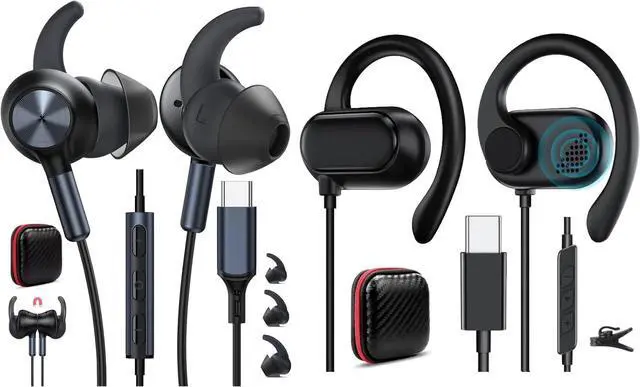 Main image of 2 Pack Wired Earbuds USB Type C Headphone Over Ear and in-Ear Earphone with Mic for iPhone 16e 16 Pro 15 Plus School Corded Headset for iPad Samsung A16 S25 Edge S24 Google Pixel