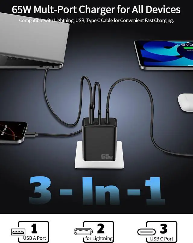 Alt view image 7 of 7 - USB C Laptop Charger 65W Fast Charging Over-Ear Headphone Hook 2.5M 8.2FT Computer Headset Mute Mic USB A Earphone in-Ear Noise Cancel Wired Earbuds for MacBook for Chromebook Notebook for Teams