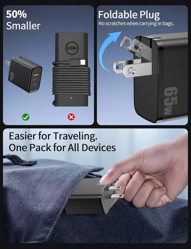 Alt view image 4 of 7 - 3.5mm Wired Earphone 5.9FT Jack Wired Earbuds USB C Laptop Charger 65W Fast Charging 3-Port for Lightning USB-C USB-A Power Adapter for Lenovo for HP Chromebook for iPhone 16 Samsung Z Back to School