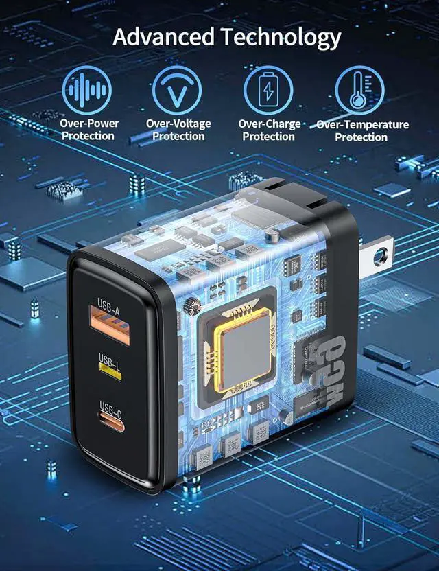 Alt view image 5 of 7 - 3.5mm Wired Earphone 5.9FT Jack Wired Earbuds USB C Laptop Charger 65W Fast Charging 3-Port for Lightning USB-C USB-A Power Adapter for Lenovo for HP Chromebook for iPhone 16 Samsung Z Back to School