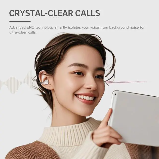Alt view image 3 of 6 - iKF-CCD Clip Retro Open-Ear Bluetooth Headphones, 48H Playtime, HiFi Sound, ENC Clear Calls, 0.035s Gaming Mode, IPX5 Waterproof, DS7.0 Directional Sound, App Control, Lightweight 4.4g (White)