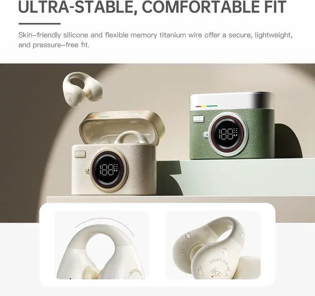 Alt view image 4 of 6 - iKF-CCD Clip Retro Open-Ear Bluetooth Headphones, 48H Playtime, HiFi Sound, ENC Clear Calls, 0.035s Gaming Mode, IPX5 Waterproof, DS7.0 Directional Sound, App Control, Lightweight 4.4g (White)