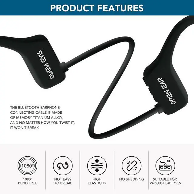 Alt view image 6 of 7 - The new second-generation bone conduction headphones waterproof, ENC noise concelling and Ear friendly,painless headset,lightweight,safety and portable earphone. (black)