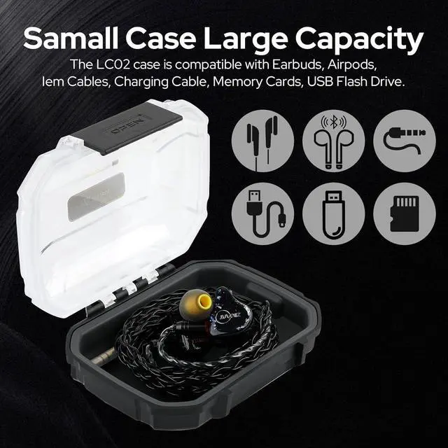 Alt view image 7 of 7 - Linsoul Kiwi Ears Terras IEM Cable,4N Single Crystal Copper 32AWG 4-Core in Ear Monitor Cord LC02 in Ear Monitor Case, Portable Earbud Hard Case, Waterproof Earphone Storage Bo