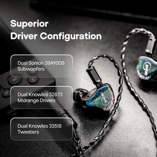 Alt view image 3 of 7 - Linsoul ZiiGaat Luna 6BA HiFi in Ear Monitor, Studio Monitor & Stage Performance IEM Earphones with Fast Response Tripowin Zonie IEM Cable, 2m Long Earbud Cord(2Pin)