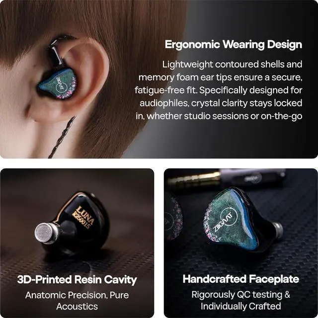 Alt view image 6 of 7 - Linsoul ZiiGaat Luna 6BA HiFi in Ear Monitor, Studio Monitor & Stage Performance IEM Earphones with Fast Response Tripowin Zonie IEM Cable, 2m Long Earbud Cord(2Pin)
