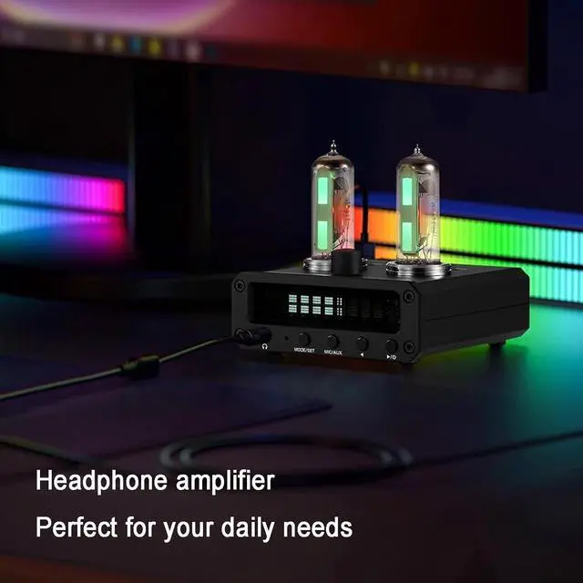 Alt view image 3 of 7 - Headphone Amplifier, Hi-Fi Stereo Audio Preamplifier, Tube Level Meter, with VFD Clock, Volume Controls