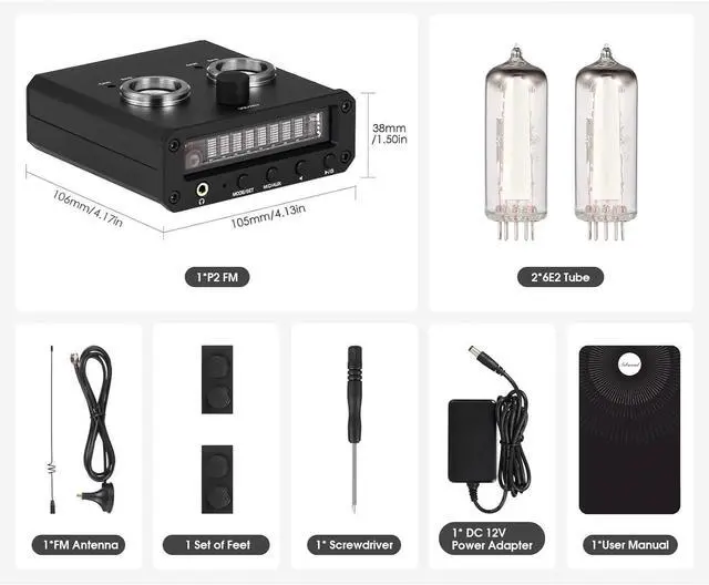 Alt view image 4 of 7 - Headphone Amplifier, Hi-Fi Stereo Audio Preamplifier, Tube Level Meter, with VFD Clock, Volume Controls