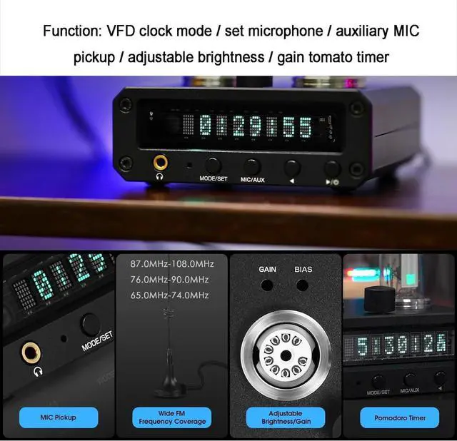 Alt view image 5 of 7 - Headphone Amplifier, Hi-Fi Stereo Audio Preamplifier, Tube Level Meter, with VFD Clock, Volume Controls