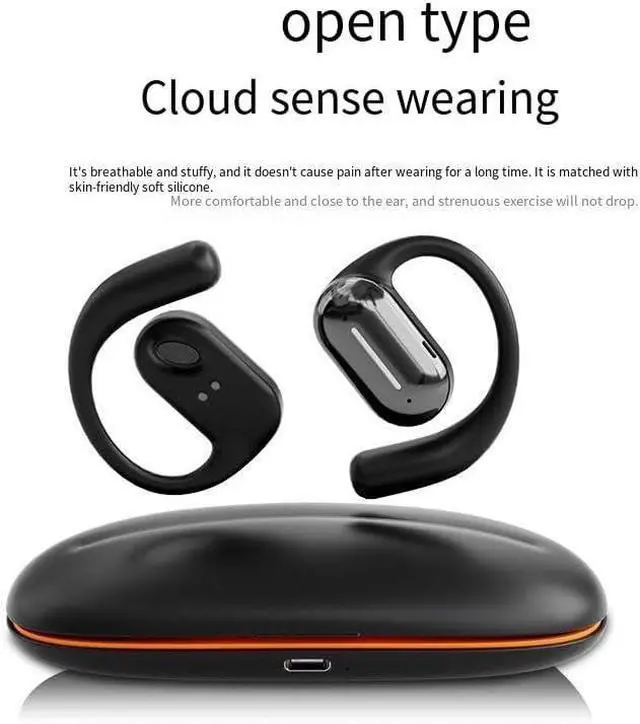 Alt view image 2 of 7 - Open Ear Air Conduction Headphones Denoise Wireless Bluetooth Ear Buds 40 Hours with Charging Case Sports Headphones with Earhooks Touch Sensing for Workout Driving Walking,White