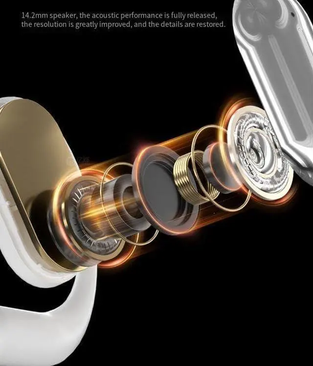 Alt view image 6 of 7 - Open Ear Air Conduction Headphones Denoise Wireless Bluetooth Ear Buds 40 Hours with Charging Case Sports Headphones with Earhooks Touch Sensing for Workout Driving Walking,White