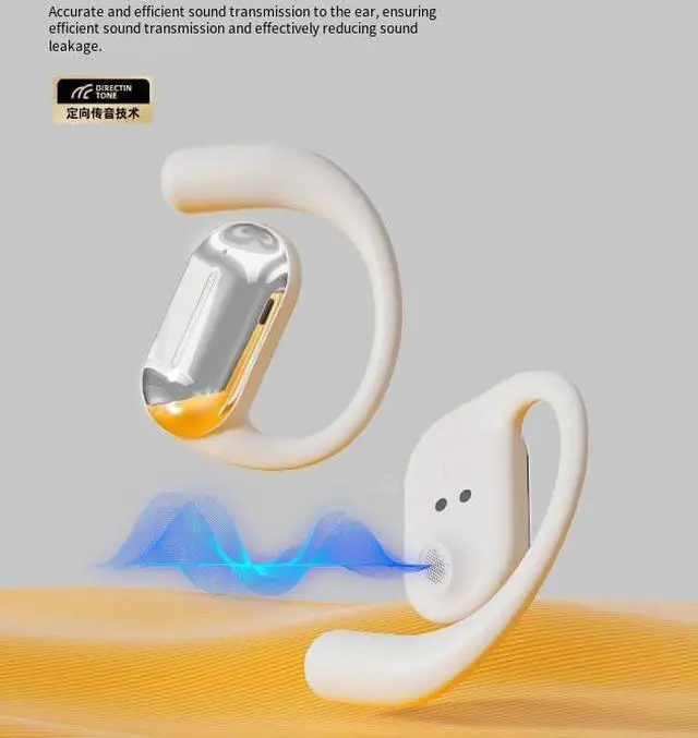 Alt view image 7 of 7 - Open Ear Air Conduction Headphones Denoise Wireless Bluetooth Ear Buds 40 Hours with Charging Case Sports Headphones with Earhooks Touch Sensing for Workout Driving Walking,White