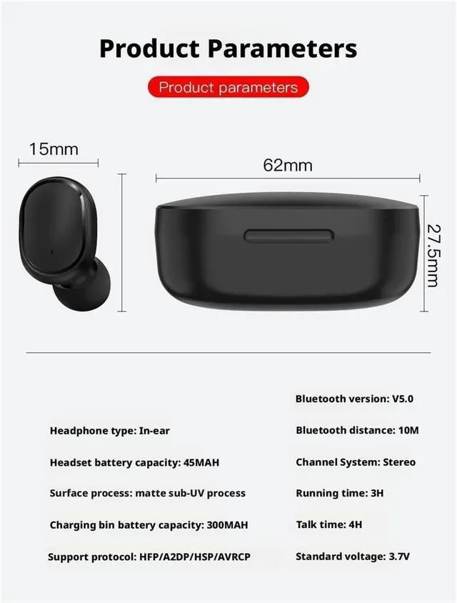 Alt view image 2 of 7 - Bluetooth in Ear Wireless Earphones(E7SBluetoothheadsetBlack)