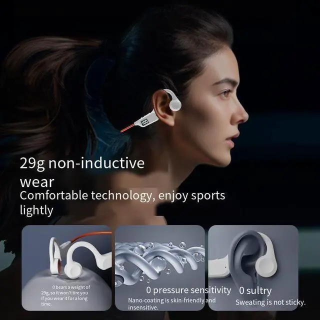 Alt view image 2 of 7 - Open Ear Bone Conduction Headphones Wireless Bluetooth 5.3 Open Ear Buds Headphones with Microphones IPX5 Waterproof Sports Earphones for Gym Workout Swimming Running-White