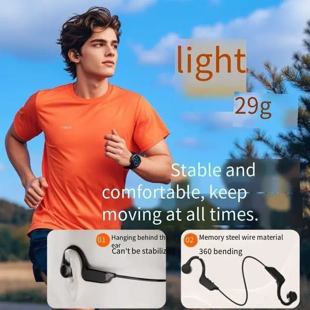 Alt view image 3 of 7 - Open Ear Bone Conduction Headphones Wireless Bluetooth 5.3 Open Ear Buds Headphones with Microphones IPX5 Waterproof Sports Earphones for Gym Workout Swimming Running-White