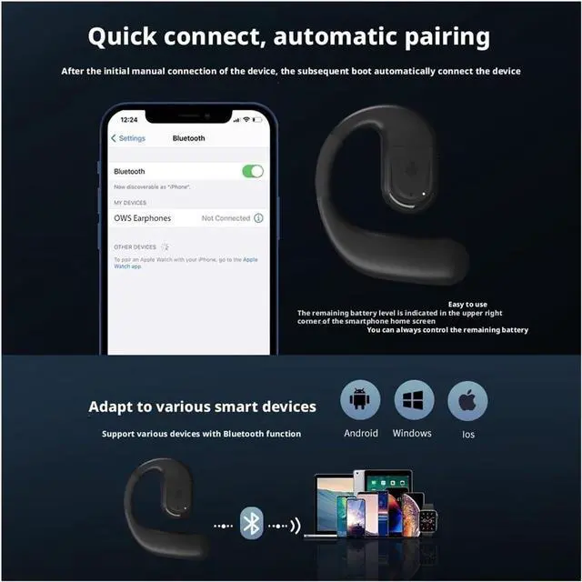 Alt view image 3 of 7 - Wireless Bluetooth Open Hanging Earphones(Black)