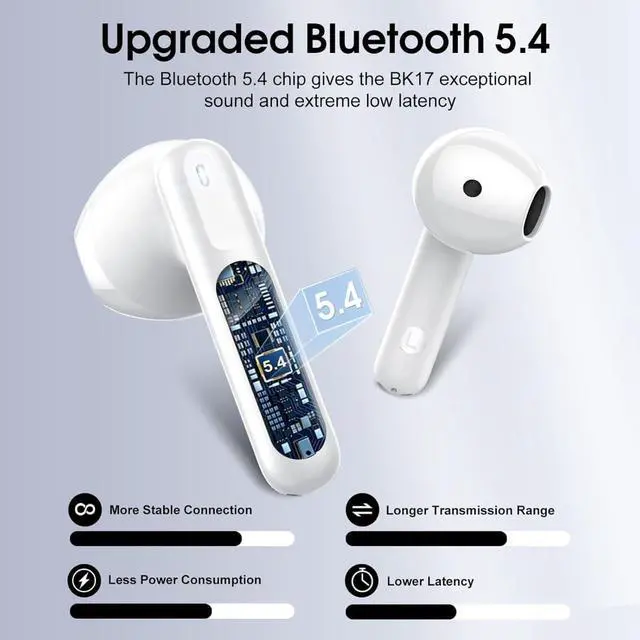 Alt view image 2 of 6 - Wireless Earbuds with Bluetooth 5.4, Smart Touch Control, 40 Hours Battery Life, LED Display, Type-C Charging, White