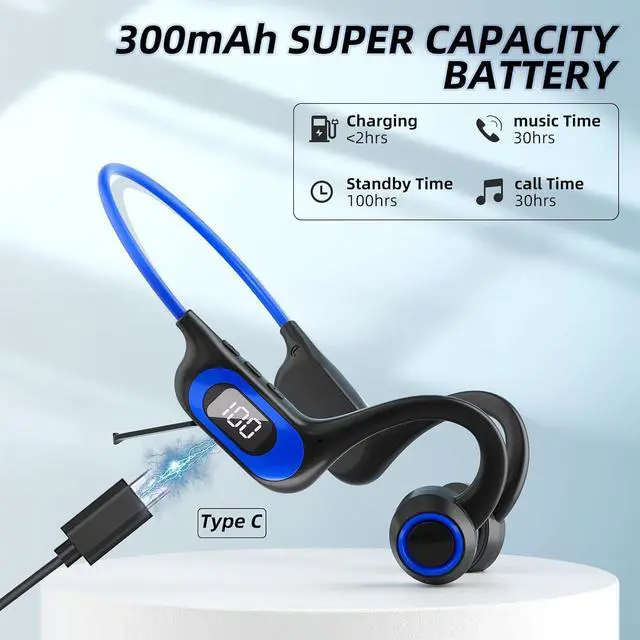 Alt view image 2 of 7 - Bone Conduction Headphones IPX5 Waterproof Open Ear Headphones 10H Playtime Bone Conduction Bluetooth 5.2 Wireless Earphones Sport Ear Buds with Mic Sweatproof Headset for Running,Cycling,Black