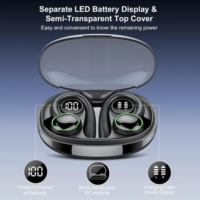 Alt view image 5 of 7 - Wireless Earbuds Bluetooth 5.4 Headphones Sport Over Ear Buds With ENC Noise Cancelling Mic 48H Wireless Earphone With Earhooks Stereo Deep Bass IP7 Waterproof Headset for Workout Running Black