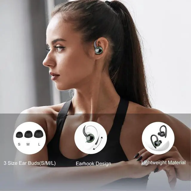 Alt view image 6 of 7 - Wireless Earbuds Bluetooth 5.4 Headphones Sport Over Ear Buds With ENC Noise Cancelling Mic 48H Wireless Earphone With Earhooks Stereo Deep Bass IP7 Waterproof Headset for Workout Running Black