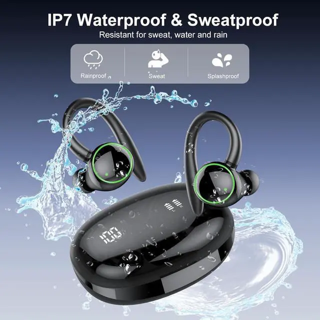 Alt view image 7 of 7 - Wireless Earbuds Bluetooth 5.4 Headphones Sport Over Ear Buds With ENC Noise Cancelling Mic 48H Wireless Earphone With Earhooks Stereo Deep Bass IP7 Waterproof Headset for Workout Running Black