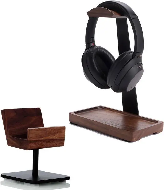 Main image of Black Walnut Headphone Stand with Controler Stand