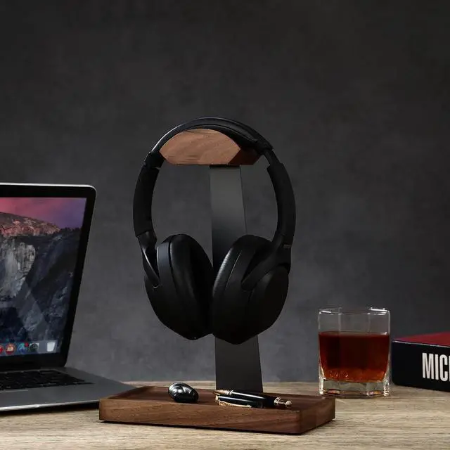 Alt view image 4 of 7 - Walnut Headphone Stand and Vertical Laptop Stand